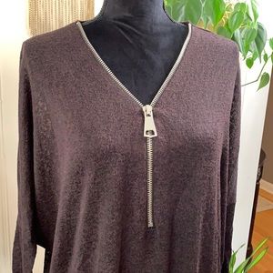 Brown/Black Knit Shirt with Chunky Zipper